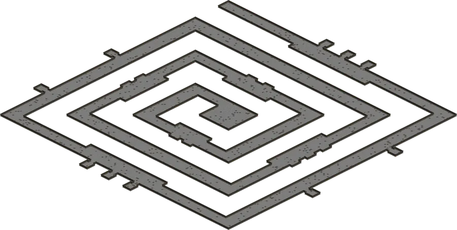 Mapa da Corrupted Tower 3: o corredor em espiral que leva ao centro
